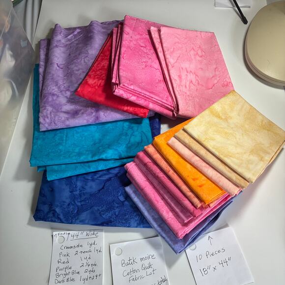 Quilt Fabric Lot Batik Moire Watercolor-like Assorted Colors 17 pcs 2.5 lb - Picture 4 of 4